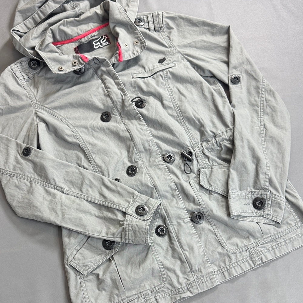 Fox Racing Women's Hooded‎ Military Utility Jacket Gray Y2K Cotton Size S